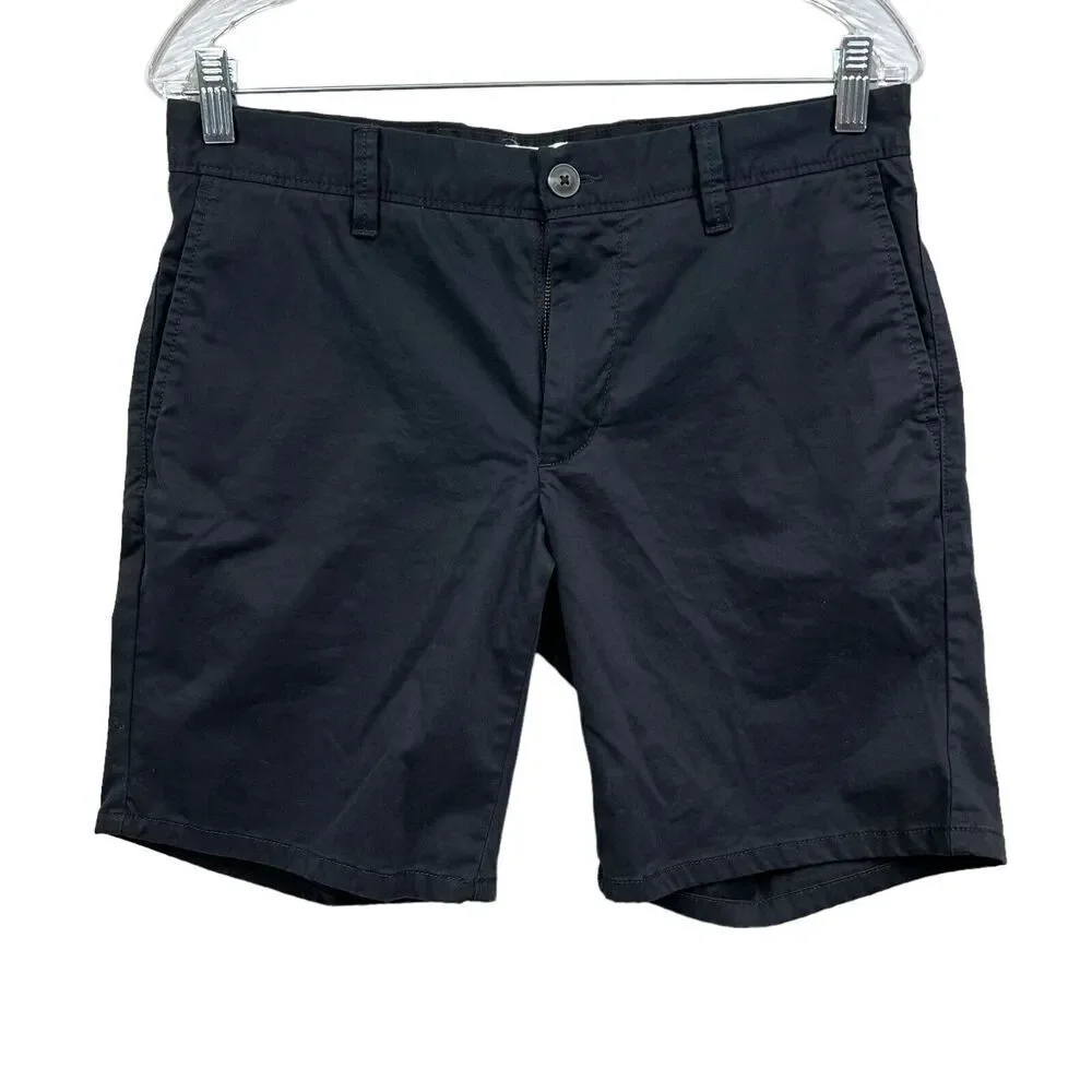 Open Edit Chino Shorts Stretch Flat Front Zip Fly Slash Pockets Black Men 30W*